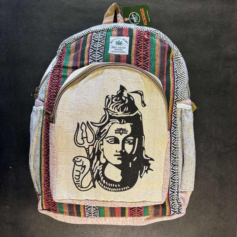 Handmade Hemp Backpack – Lord Shiva Design